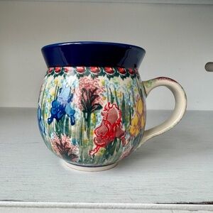 Unikat Ceramika Artystyczna Polish Pottery Bubble Mug Gloriious Iris Garden 15oz